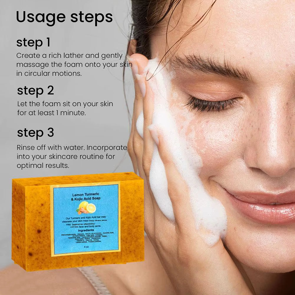 Turmeric Lemon Soap Bar for Face Body Tumeric Soap Smooth Skin Cleansing Natural Handmade Soap Skin Formula Soap for Women